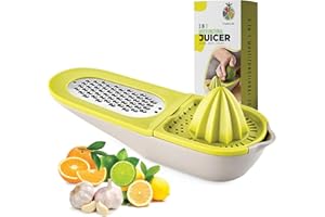 FRESHI LIFE Lemon Squeezer & Pouring Hand Juicer, Zests & Grates, + Lime, Orange Citrus Juice Collector - Grates Garlic, Spices, Cheese, 2 Grating Surfaces - Multi Use 3 in 1