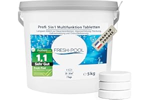 Fresh-Pool Profi 5in1 Multifunktion Tabletten 200g 5 kg - Chlortabletten für Pool mit Algizid und Flockung | Multifunktionstabletten Pool | Multitabs 5 in 1 200g | Chlortabs/Multitabs Pool 200g