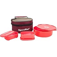 Signoraware Classic Lunch Box Set with Bag, Wine Red