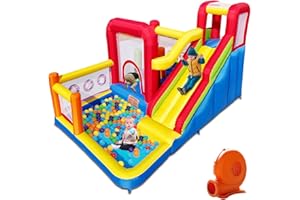 BALLSEA Baralir Castello gonfiabile per scivolo – divertimento sicuro con ventilatore, scivolo e parete da arrampicata, per interni ed esterni