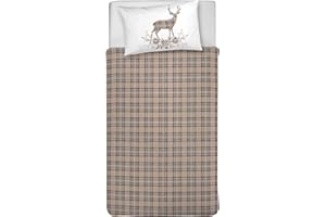 PENSIERI DELICATI Parure Copripiumino Singolo 100% Cotone, Completo di Sacco 155x200cm e 1 Federa 52x82cm, Made in Italy, Copripiumino Lavabile In Lavatrice A 40°, Fantasia Tartan Beige