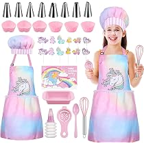 Set De Delantal Y Gorro De Chef Para Niños – Con Guantes De Horno, Utensilios, Ajustable Para 3-8 Años, Lavable