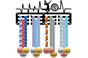 CREATCABIN Porta Medaglie Pallavolo Porta Medaglie Sportive Parete Cornice In Ferro Decorazione Premi Appendiabiti 3 linee Ganci Atleti Vincitori Gare 60+ Medaglie Nastri Organizzatore Display 29x13cm