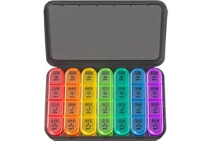 Doruimi Portapillole Settimanale con 7 Scomparti per Mattina, Pomeriggio e Sera. Piccola Scatola con Grandi Vani, Design Semplice e Perfetta per i Viaggi - Nera