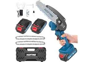 HOFTME Mini Chainsaw, 6 Inch Chainsaw Cordless with 2PCS 21V/2Ah Rechargeable Batteries, 2 Chains and Carrying Case, Portable Electric Chainsaw for Tree Branch Wood Cutting