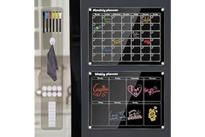 Otauoaea Calendario Magnetico Nevera Negro,1 lote de 2 Borrable Pizarras Magnetica Nevera para Organizar, planificar menús y hacer la lista de la compra