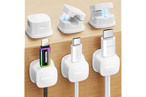 Rocoren Kabelhalter Selbstklebend kabelhalter Starker Magnetisch Kabelmanagement Kabelclips Organizer Holder für Schreibtisch, Nachttisch, Office, Büro, Ladekabel, HDMI, Audiokabel 6 Stück Weiß