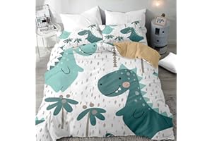Highdi Cot Bed Duvet Cover Set with 1 Pillow Case, Dinosaur Print Toddler Bedding Set for Boys and Girls, Animal Kids Quilt Cover Set-120 x 150cm
