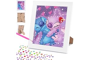 Milygobam Stitch Diamond Art for Kids,5D Diamond Painting with Wooden Frame,Cute Cartoon Kids Diamond Art,DIY Full Drill Art Kits Gift for Girls,Gem Art Kits for Kids Girls,Boys,Beginner B