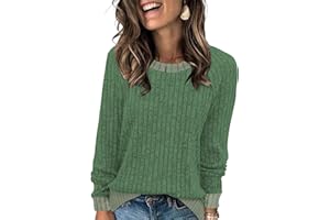Cuptacc Jersey Mujer Moda Bloques De Color Manga Larga Suéter Mujer Holgada Acanalado Cuello Redondo Sudaderas