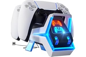 Fenolical Station de Charge pour Manette PS5, Adaptateur AC de Charge Rapide 5V/3A, Accessoires de Station de Charge Double Playstation5 de Style Chien électronique,Touchez pour éteindre la lumière