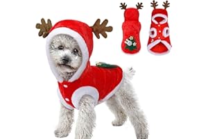 VICSEC Christmas Dog Cat Clothes, Lovely Pet Elk Costume Reindeer Cosplay Outfit, Santa Cute Puppy Kitten Winter Warm Hoodies Shawl Cloak Coat Apparel for Xmas Halloween Party Festival Dressing Up