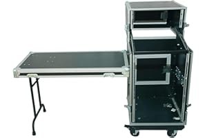 Tego Pro 27166 Winkelrack 5/16 HE PROFI mit TISCH - 19" Kombi Case 5 HE oben / 10 HE mitte / 16 HE unten, L-Rack, DJ Rack mit 100 mm Blue Wheels Rollen