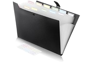 FRETONBA Raccoglitore Documenti con 13 Tasche, Cartelline Portadocumenti A4 Design Dell'etichetta, Porta Documenti Design dei Pulsanti, Portadocumenti Plastica, Divisori Raccoglitori ad Anelli, Nero