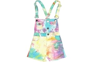 PEACOLATE 2-11T Little&Big Kids Girls Jumpsuit&Rompers Bib Overalls Colorful Tie-dye Shortalls Suspender Shorts Jeans Pants