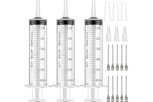 XWCHASA 3 pièces Seringue 60ml Grosse Seringue Avec Aiguille Seringue Plastique Huile Aspiration Seringue, Seringue Dosage Pour Expérience, Distribution, Mesure De Liquides, Seringue Alimentaire (60mL)