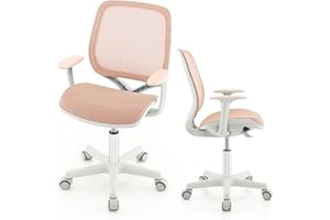 COSTWAY Silla de Escritorio para Niños, Silla Infantil Giratoria para Computadora con Altura Ajustable, Ruedas con Freno, Reposabrazos Lisos, Silla Ergonómica de Estudio para Niño (Rosado)