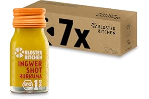 ‎KLOSTER KITCHEN Kloster Kitchen Bio Ingwer Shot Kurkuma 1SHOT 7x 30 ml mit echten Ingwerstückchen I Ingwershot mit Kurkuma vegan in der To Go Flasche I süß-scharf ohne Zusatzstoffe & mit natürlicher Süße