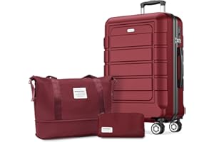 SHOWKOO Koffer Groß Hartschale Leicht ABS+PC Erweiterbar Reisekoffer Haltbar Handgepäck Sets 4 Rollen TSA-Schloss mit 1 Reisetasche und 1 Kulturtasche, XL -Rot