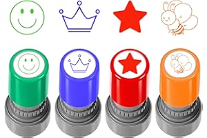 XUDUVAY 4 Stück Selbstfärbende Lehrer Stempel, Lob Ermutigung Kinder, Lehrer Bewertung Belohnung Motivation Briefmarken, Bunte Cartoon Stempel Lob Siegel Ermutigung, Belohnungsstempel Set