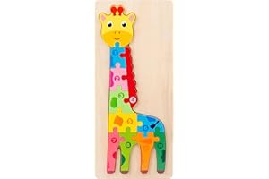 DKIJOYS Wooden Toddler Jigsaw Puzzles for Girls Boys | Montessori Animals Wooden Toys for Kids (Giraffe)
