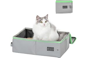 PETSFIT Travel Litter Box for Cats, With lid, Waterproof Bottom, Zipped Top Litter Box, Standard Cat Litter Boxes, Leak-Proof, Lightweight Grey Green, 40cm x 30cm x 12cm