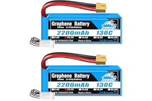 YOWOO POWER Yowoo 3S Lipo Battery 2200mAh 130C 11.1V RC Graphene Lipo with XT60 / Deans T Plug for E-flite Valiant Parkzone E4F Wildcat Great Planes E-Cub RC Car Boat Truck Helicopter Quadcopter (2 Pack)