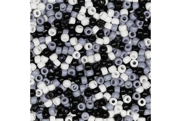 Tibaoffy Mix noir blanc gris Perles 6 x 9 mm, Perles poney Total environ 1000 grains