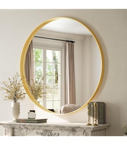 Koonmi 106 cm grote ronde spiegel, zwart, ronde spiegel, wandspiegel