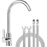 Kitchen Sink Tap Stainless Steel Single Lever 360&deg; Swivel for Hot and Cold Water with G3/8 Hose