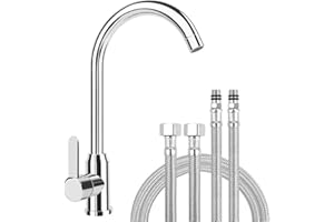 LDERFIV Grifo Cocina Fregadero Grifo Fregadero de Acero Inoxidable Monomando Giratorio 360° para Agua Caliente y Fría con Manguera G3/8