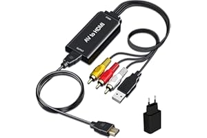 AMANKA 1080P AV a HDMI Adattatore, 3RCA a HDMI Audio/Video Cavo Converter Composito CVBS con Cavo HDMI e Cavo di Ricarica USB Supporto PAL/NTSC, per XBOX TV DVD PAL PS3 PC VCR ecc【Nero】