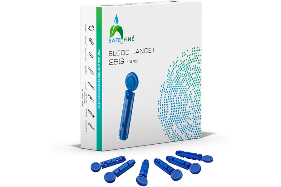 SafeFine 28G 3mm Blood Lancets Sterile Compatible with Most Lancing Devices 100 pcs/box