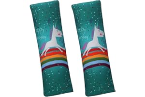 Simsky 2 Protector Cinturón de Coche, Almohadillas para Cinturón de Seguridad, Ajustable Funda Cinturon Coche, Desmontable para Adulto Niños Protegen Hombro Cuello, Suave y Transpirable (Unicornio)