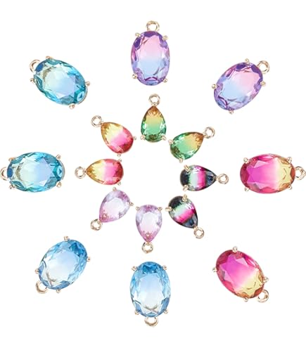 SUNNYCLUE 1 BOÎTE 5 Styles Verre Cristal Charmes Pendentifs En Larme En Vrac à Facettes Oeil De Cheval Rectangle Coeur Pierre Perles Transparentes Plaqué Or Pour Bijoux Bracelets DIY Faire