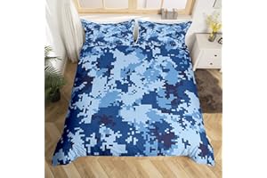 MANFEI Marineblaue Camouflage Bettwäsche Set S Größe Kinder Jungen Camo Bettbezug Set Abstrakte geometrische Art Camo Tröster Abdeckung Teens Erwachsene Moderne Outdoor Quilt Cover mit 1 Kissenbezug