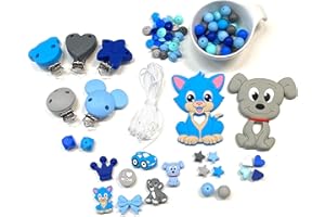 BABY J ART, Kit Iniziale BLU fai da te catenella portaciuccio silicone, bambino, gancio/adattatore ciuccio mam (KIT INIZIALE). AZIENDA ITALIANA! (KIT INIZIALE 1)