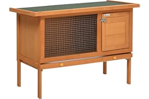 pawhut Wood Rabbit Hutch Bunny Cage Shelter Outdoor Garden Guinea Pig Sliding Tray Elevated House