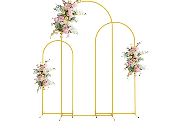 Wokceer Lot de 3 supports d'arche de mariage en métal doré de 1,8 m, 1,5 m, 1,2 m pour cérémonie de mariage, fête prénatale, fête d'anniversaire