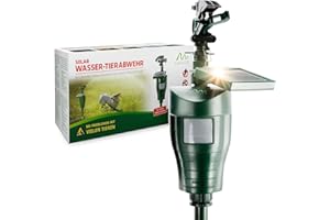Gardigo® Ahuyentador Gatos Solar con Rociador, Espantapajaros Exterior, Aspersor de Agua Espanta Animales Sensor Movimiento, Ahuyentador Palomas, Repelente Perros, Repelente Gatos | Alcance 10 m