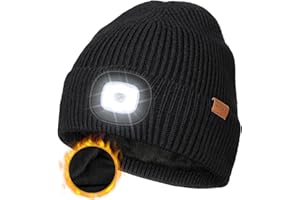 Wmcaps Mütze mit LED Licht, Wintermütze mit Dickem Warmen Futter, Integrierte Beleuchtete Type-C Wiederaufladbare Freisprech-Stirnlampe, Geschenke für Männer Frauen