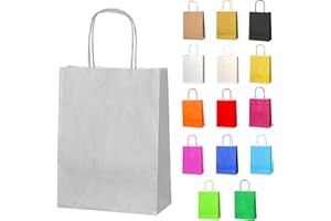 Thepaperbagstore 5 Bolsas De Papel para Fiestas Y Regalos, con Asas Retorcidas - Plateado/Gris Claro - 180x220x80mm