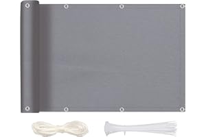 MEEYI Sichtschutz Balkon Sichtschutz 80x350cm, Balkonverkleidung Blickdichte Wind- und UV-Schutz Wetterfest 100% Privatsphäre Balkonverkleidung mit Ösen, Nylon Kabelbinder und Kordel, Grau