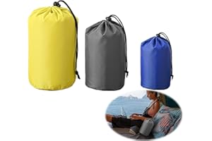 DULUOK 3 Pcs Stuff Sack Small Items Storage Stuff Bag Waterproof Outdoor Portable Hanging Drawstring String Nylon Sacks for Camping Boating Hiking Travel Beach Sandbags 10x20/13x25/18x32cm Blue Gray Yellow