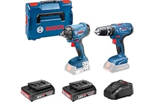 Bosch Professional 18V System trapano-avvitatore con percussione a batt. GSB 18V-21 e avvitatore a massa battente a batt. GDR 18V-160 (incl. 2 batterie 2.0 Ah, caricabatteria AL1820 CV, in L-BOXX 136)