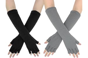 AffeGifts Armstulpen Gestrickt, 2 Paare Stulpen Arm Lange Gestrickte Halbfingerhandschuhe Handgelenk Warmer für Frauen Teen Girls Herbst Winter