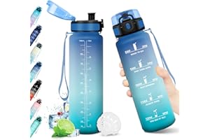 KOLLYKOLLA Borraccia 1L, Bottiglia Riutilizzabile, Borraccia con Filtro e Marcatori Temporali, senza BPA, Bottiglia Acqua A Prova di Perdite, Borracce Motivazionale per Bambini, Adulti, Scuola, Ufficio, Yoga