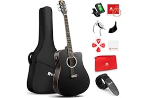 Vangoa Electric Acoustic Guitar 41 Inches 4 Band EQ Cutaway Full Size Electro-acoustic Guitar 4/4 with Beginner Kits, Upgraded, Black