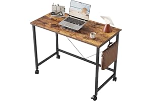 Mericonia 80 cm Computer Desk With Wheels, Gaming Desk for Small Spaces, Modern Simple Style Desk for Home Office, Study Student Writing Desk, Brown