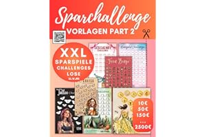 XXL Sparchallenge Vorlagen für die Umschlagmethode Part2: Budget Planner Zubehör Spar Challenge I + Sparspiele & Dashboards für Zipper Umschläge A6 zum Ausschneiden I Cash Stuffing